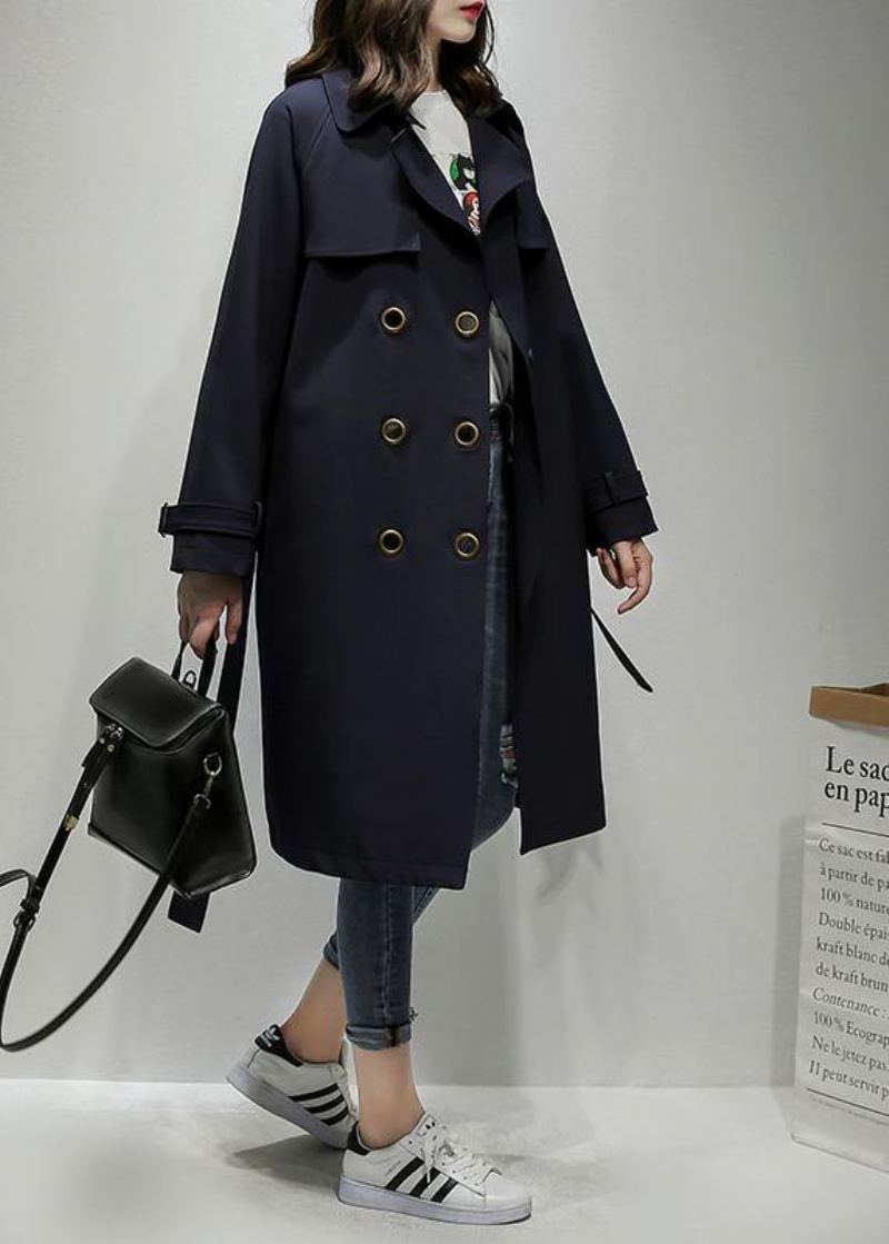 Chic Cranté Double Poitrine Grande Taille Trench-coat Marine Silhouette Outwear - Trenchs femmes