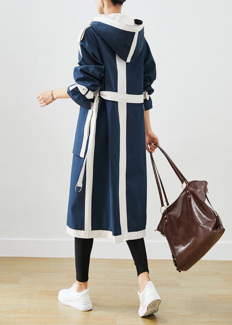 Chic Marine Surdimensionné Patchwork Conception Originale Coton Trench Manteaux Automne - Trenchs femmes