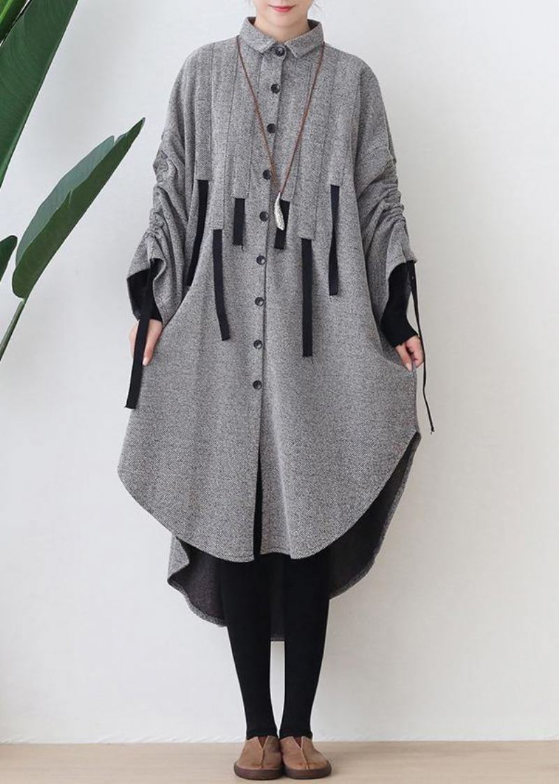 Femmes Revers Bas Haute Conception Coton Tunique Haut Travail Gris Robe Robes