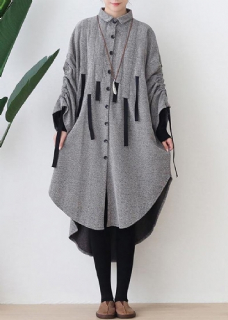 Femmes Revers Bas Haute Conception Coton Tunique Haut Travail Gris Robe Robes