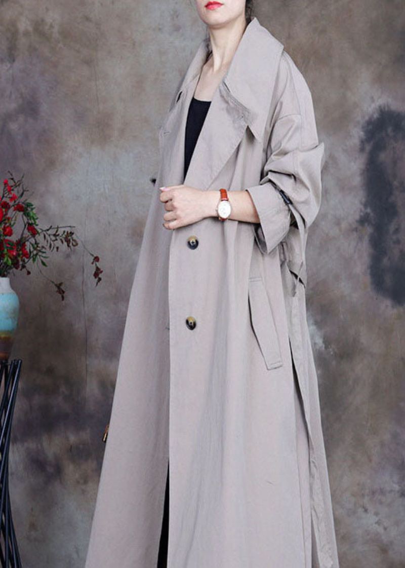 Grande Taille Gris Cravate Bouton De Col Claudine Trench Manteaux Printemps - Trenchs femmes