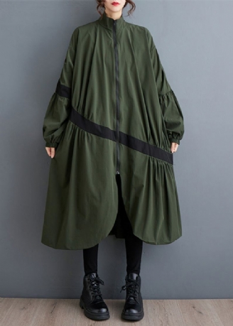 Lâche Armée Vert Fermeture Éclair Poches Froissées Patchwork Trench Automne