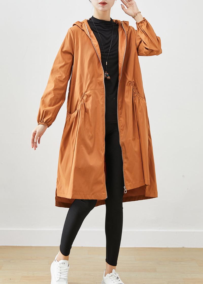 Magnifique Trench En Coton Avec Poches À Capuche Kaki Automne