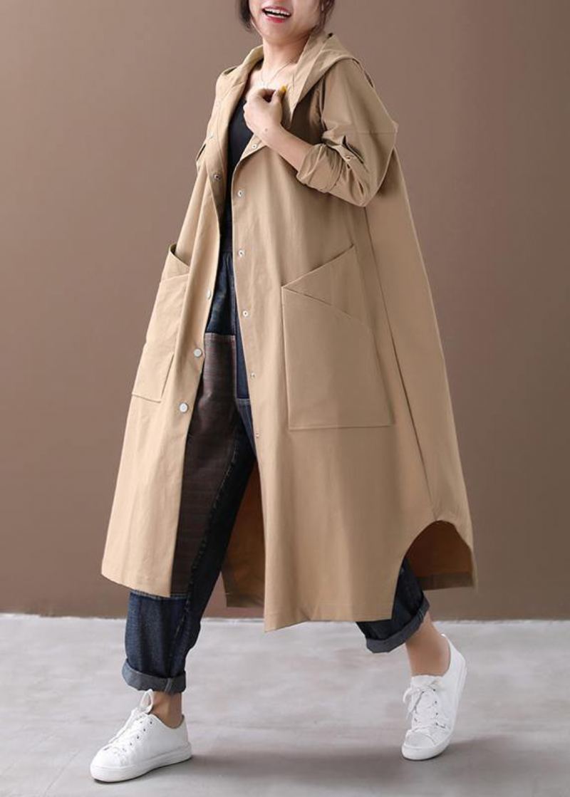 Manteau Ample Kaki À Capuche Moderne Avec Grandes Poches Vêtements Fins Pour Femmes