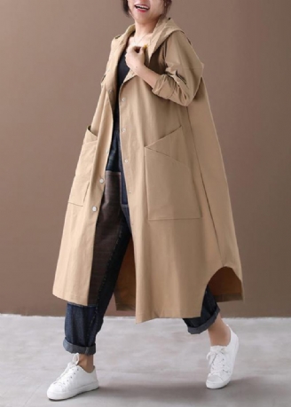 Manteau Ample Kaki À Capuche Moderne Avec Grandes Poches Vêtements Fins Pour Femmes