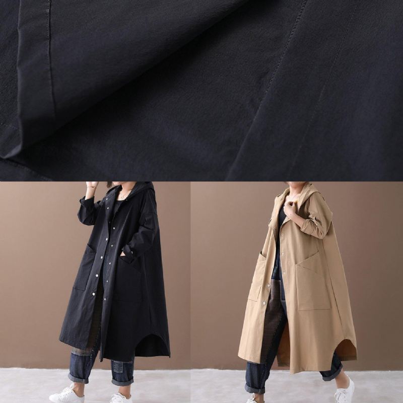 Manteau Ample Kaki À Capuche Moderne Avec Grandes Poches Vêtements Fins Pour Femmes - Kaki