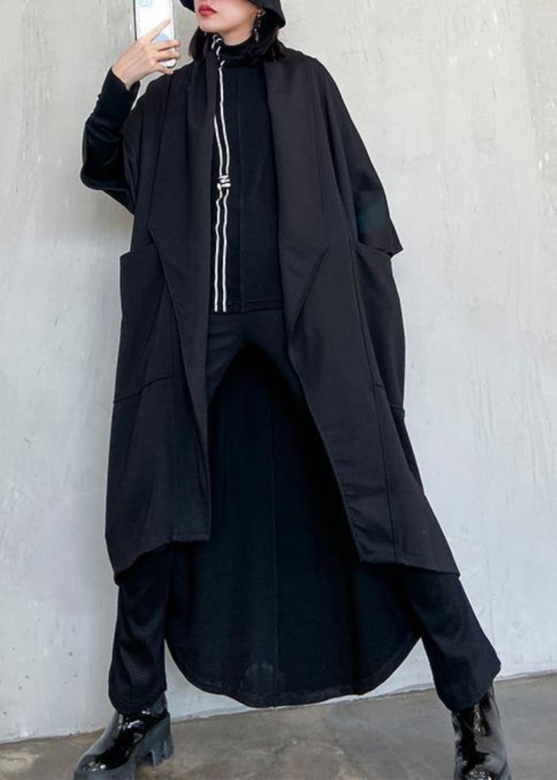 Manteau Asymétrique À Taille Nouée Pour Femme À La Mode Manteaux D'art Noirs Diy