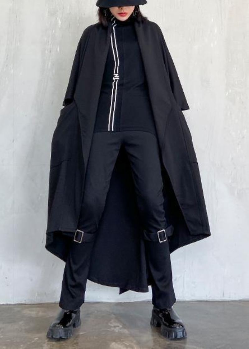 Manteau Asymétrique À Taille Nouée Pour Femme À La Mode Manteaux D'art Noirs Diy - Trenchs femmes