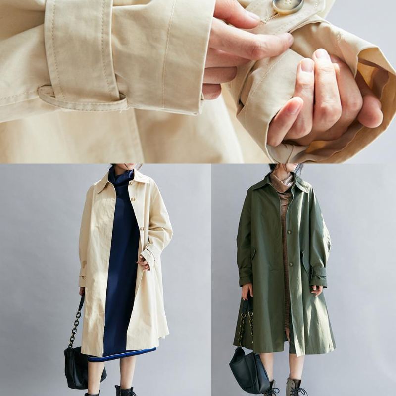 Manteau D'automne Italien Avec Poches À Revers Pour Femme Vêtement D'extérieur Court Beige Grande Taille - Vert Armée