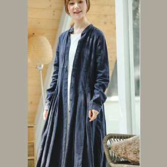 Manteau Bleu Vintage Oversize Col Montant Long Manches Longues Grand Ourlet