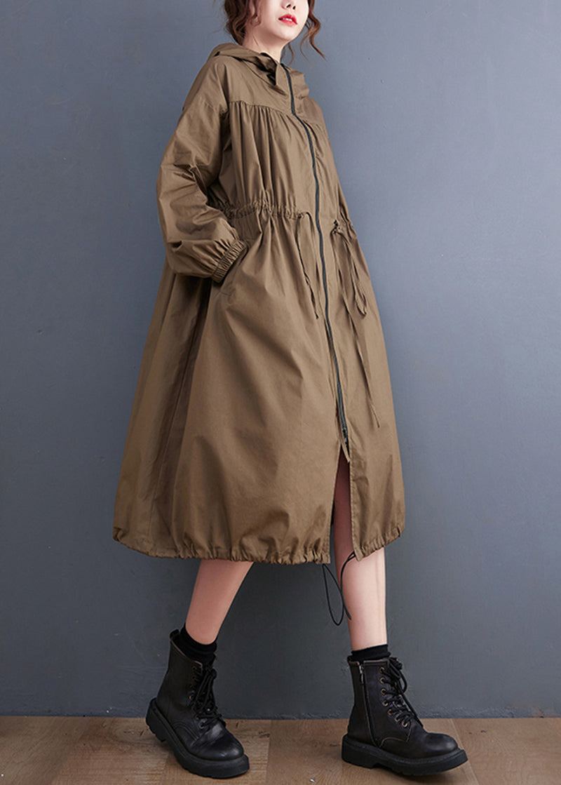 Manteau À Capuche En Coton Froissé Avec Cordon De Serrage Et Fermeture Éclair De Grande Taille Pour Le Printemps - Trenchs femmes