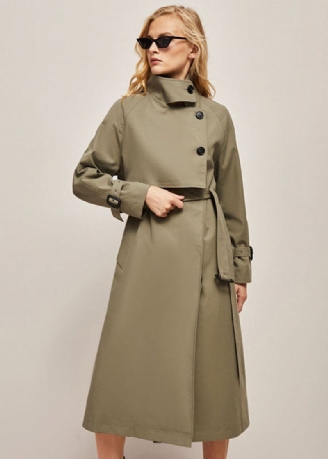 Manteau Cintré En Coton Vert De L'armée Française Col Montant Boutons Vêtements D'extérieur Printemps