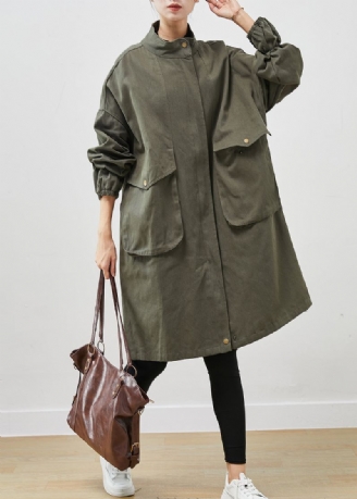 Manteau En Coton Avec Poches Surdimensionnées Vert Armée Chic Vêtements D'extérieur Printemps