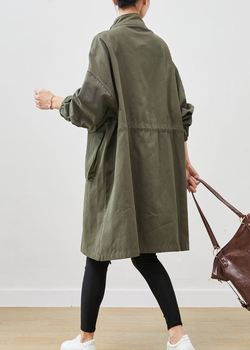 Manteau En Coton Avec Poches Surdimensionnées Vert Armée Chic Vêtements D'extérieur Printemps - Trenchs femmes