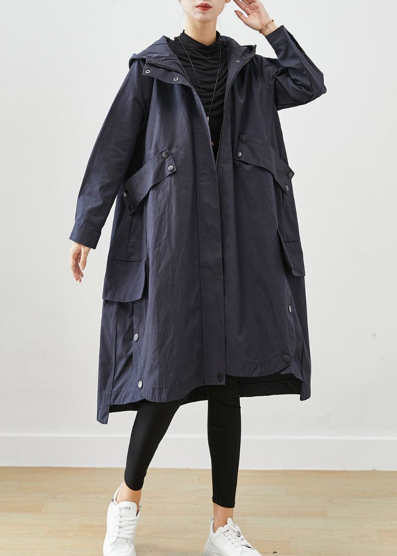 Manteau En Coton Surdimensionné Avec Poches En Patchwork Bleu Marine Moderne Vêtements D'extérieur Automne - Trenchs femmes