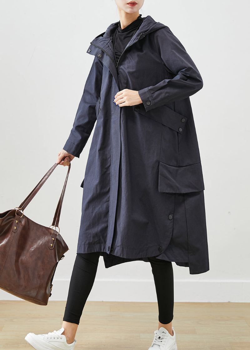 Manteau En Coton Surdimensionné Avec Poches En Patchwork Bleu Marine Moderne Vêtements D'extérieur Automne - Trenchs femmes