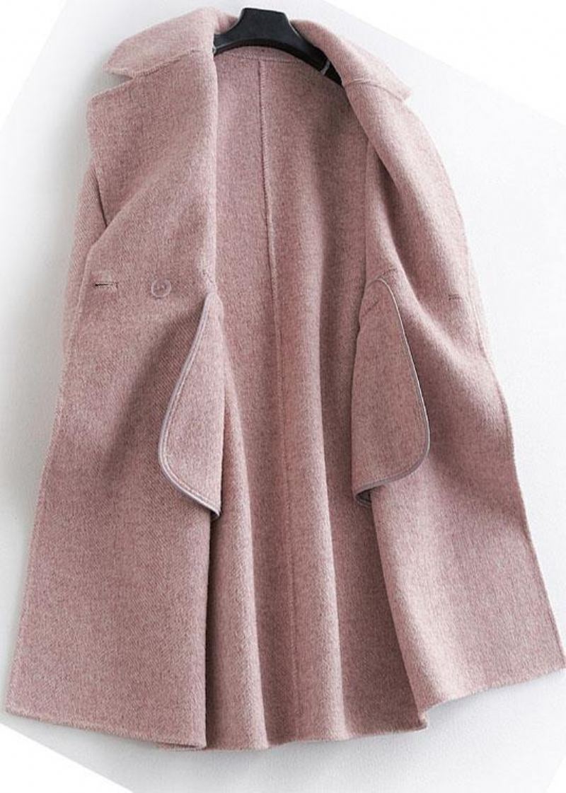 Manteau Cranté En Laine Rose Fin Manteaux Femme Oversize Mi-longs À Poches - Trenchs femmes