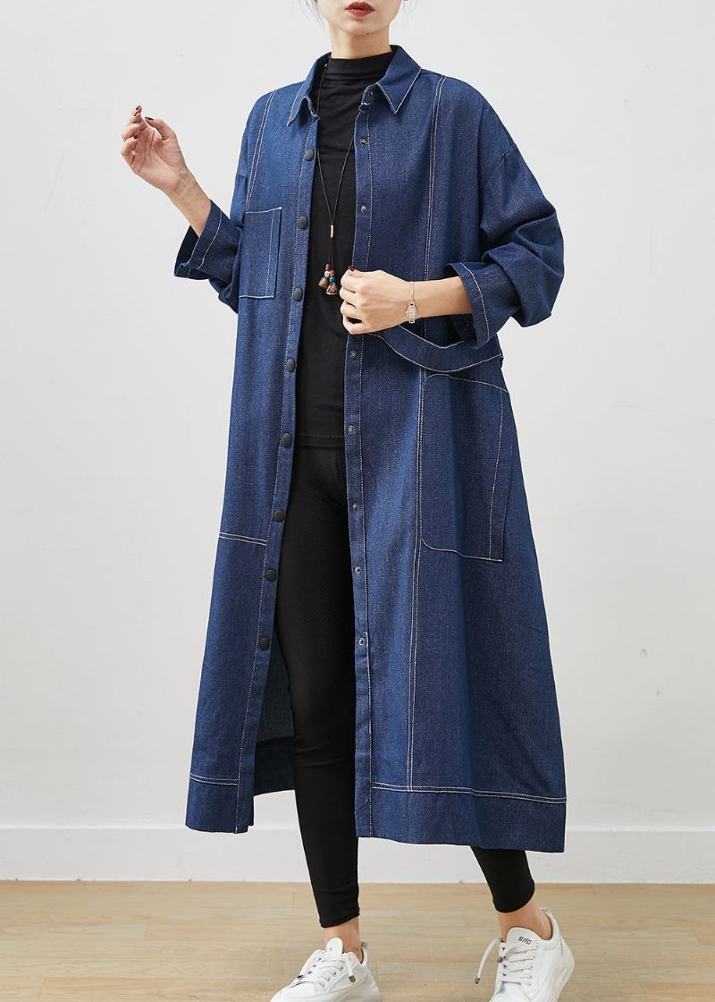 Manteau En Denim Avec Poches Surdimensionnées Bleu Marine Bohème Printemps