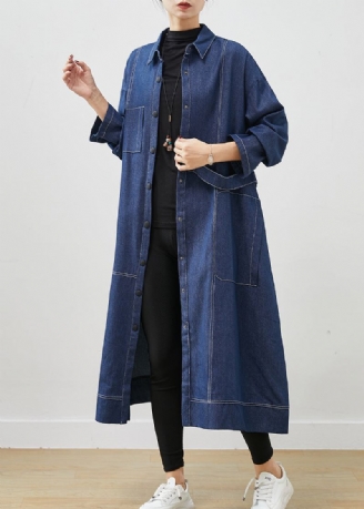 Manteau En Denim Avec Poches Surdimensionnées Bleu Marine Bohème Printemps