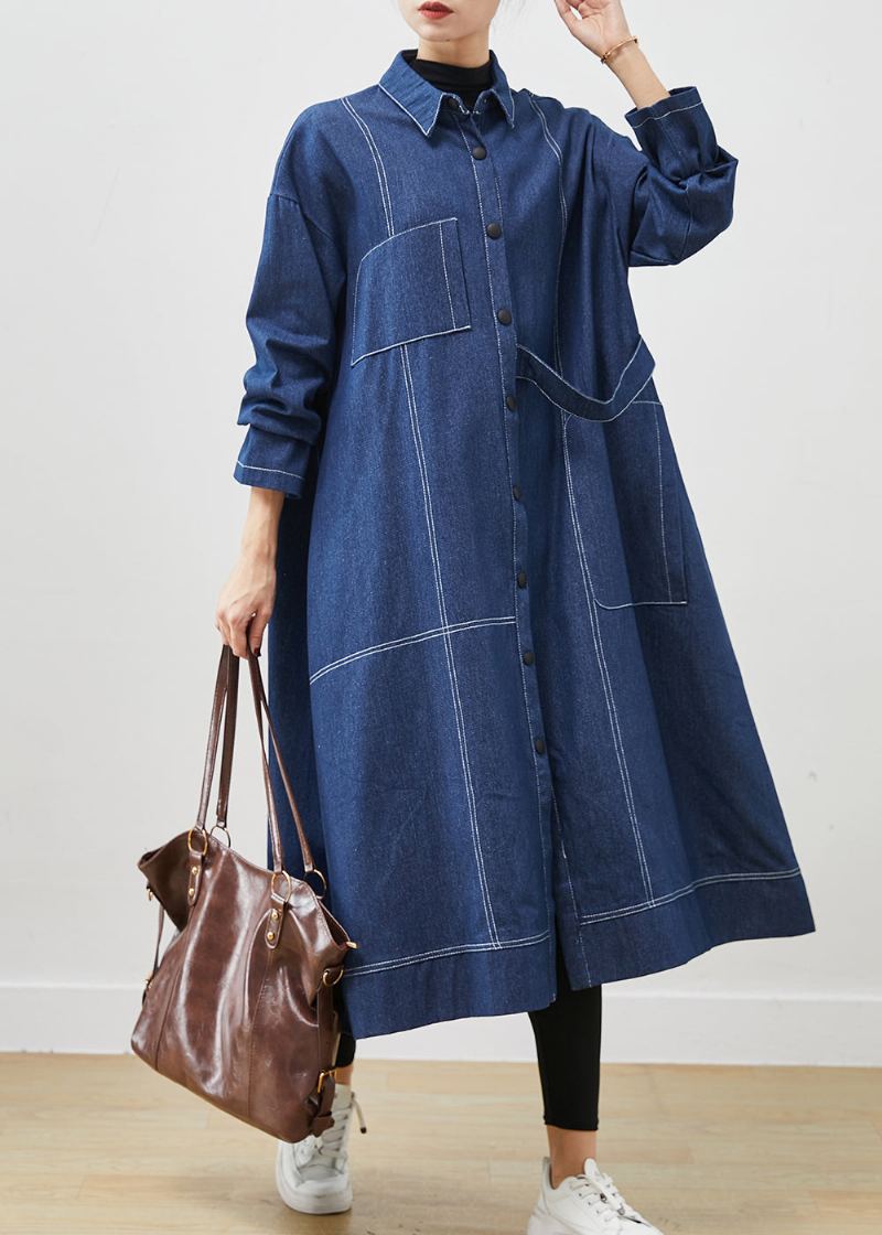 Manteau En Denim Avec Poches Surdimensionnées Bleu Marine Bohème Printemps - Trenchs femmes