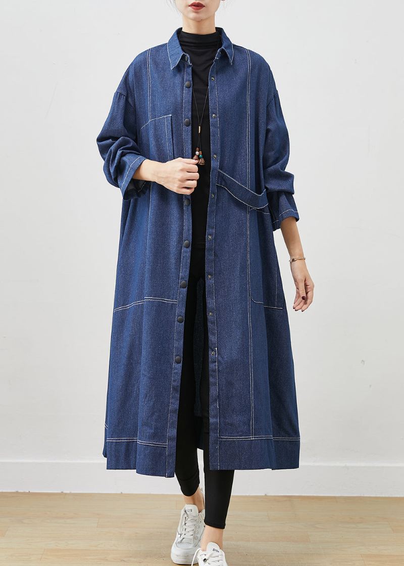 Manteau En Denim Avec Poches Surdimensionnées Bleu Marine Bohème Printemps - Trenchs femmes