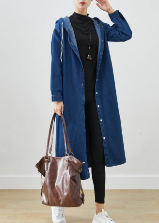 Manteau En Denim À Capuche Avec Cordon De Serrage Bleu Marine Chic Vêtements D'extérieur D'automne