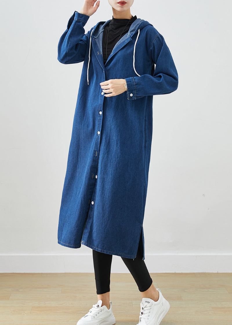 Manteau En Denim À Capuche Avec Cordon De Serrage Bleu Marine Chic Vêtements D'extérieur D'automne - Trenchs femmes