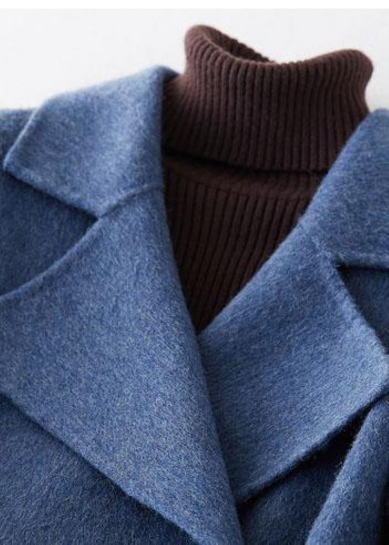 Manteau D'hiver Long Surdimensionné À La Mode Double Poitrine Vêtements D'extérieur Vestes En Laine Crantée Bleu Denim - Trenchs femmes