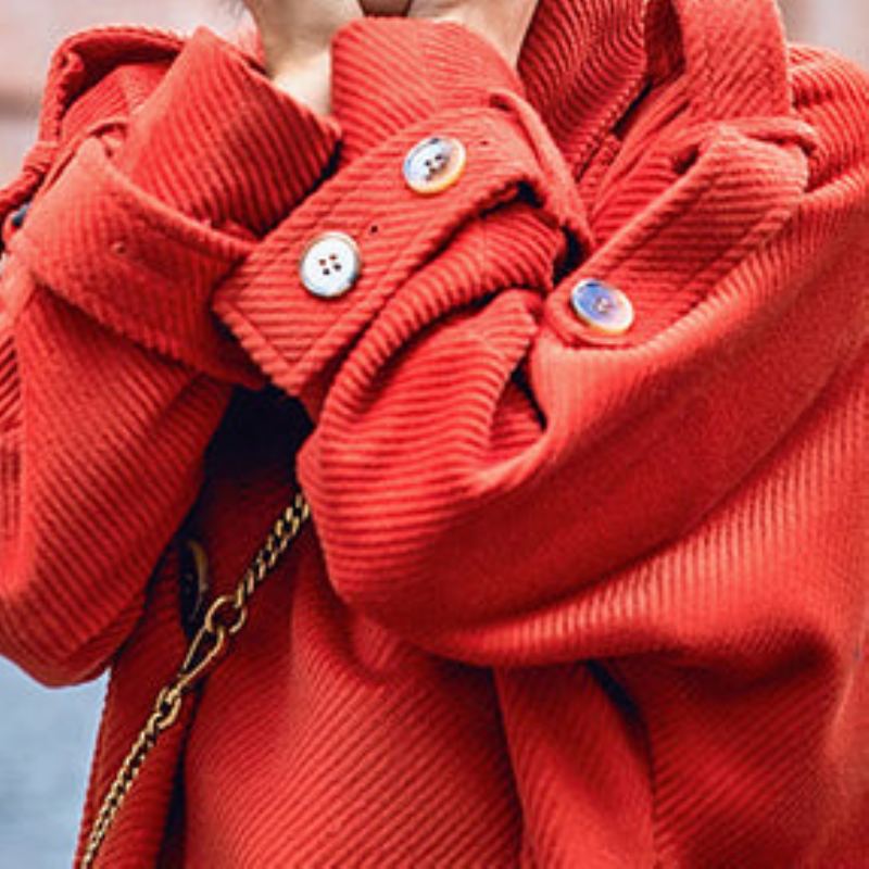 Manteau D'hiver Rouge De Luxe Tunique Crantée Grande Taille Poches Fines Manteaux À Nouer À La - Trenchs femmes