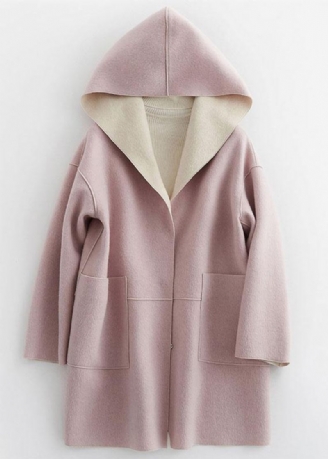 Manteau D'hiver Surdimensionné De Luxe Vêtements D'extérieur En Laine À Capuche Poches Roses En