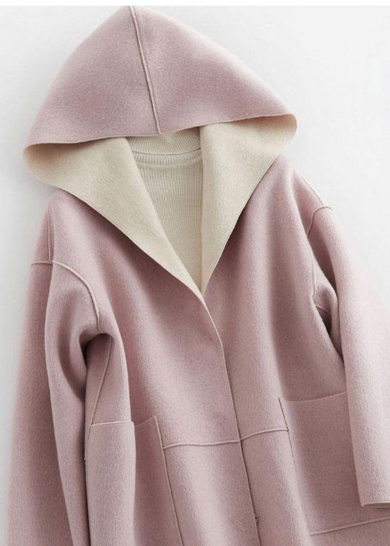 Manteau D'hiver Surdimensionné De Luxe Vêtements D'extérieur En Laine À Capuche Poches Roses En - Trenchs femmes