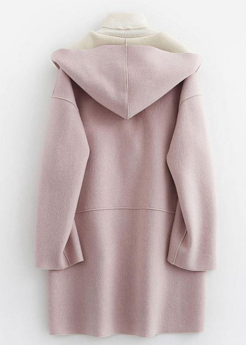 Manteau D'hiver Surdimensionné De Luxe Vêtements D'extérieur En Laine À Capuche Poches Roses En - Trenchs femmes