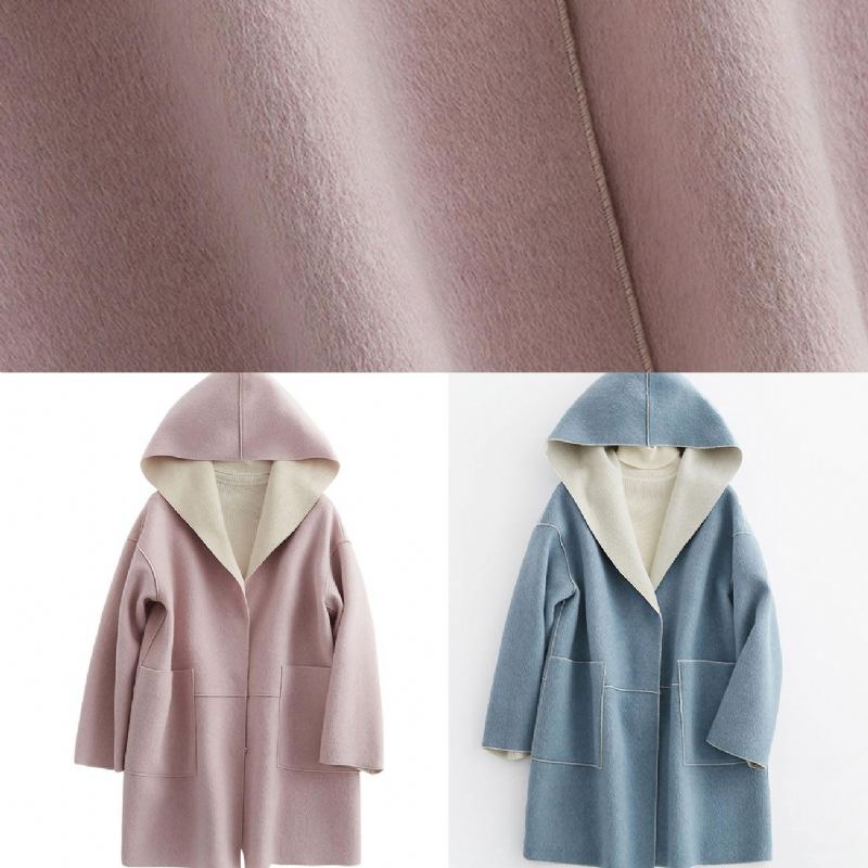 Manteau D'hiver Surdimensionné De Luxe Vêtements D'extérieur En Laine À Capuche Poches Roses En - Trenchs femmes