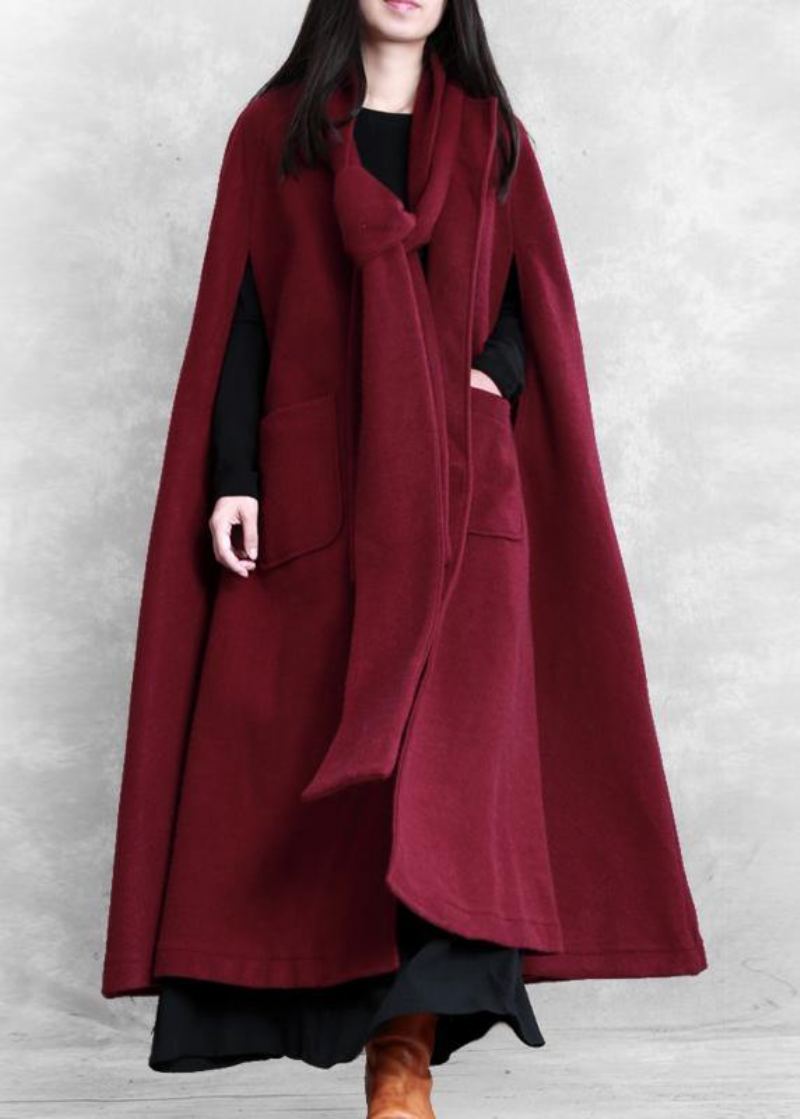 Manteau En Laine Bordeaux Fin Pour Femme D'hiver Surdimensionné Manches Chauve-souris Grand Ourlet - Trenchs femmes