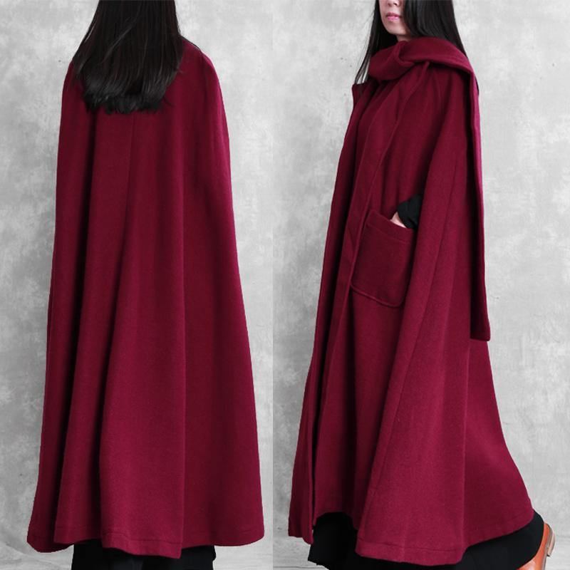 Manteau En Laine Bordeaux Fin Pour Femme D'hiver Surdimensionné Manches Chauve-souris Grand Ourlet - Trenchs femmes