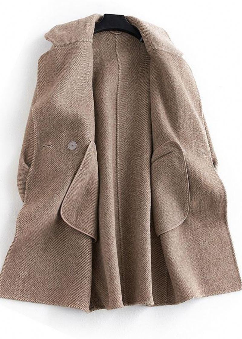 Manteau En Laine Cranté Kaki Pour Femme Grande Taille Poches Vêtements D'extérieur - Trenchs femmes