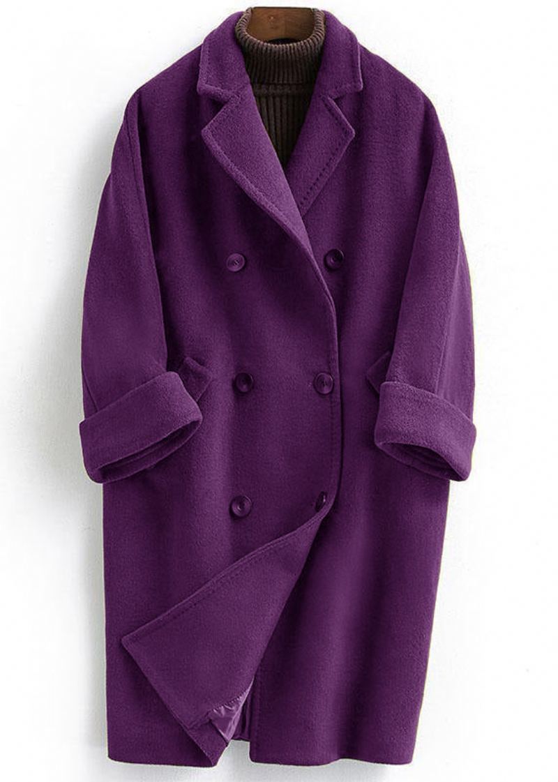 Manteau En Laine Tendance Grande Taille Long Double Poitrine Femme Manteaux Violet Cranté