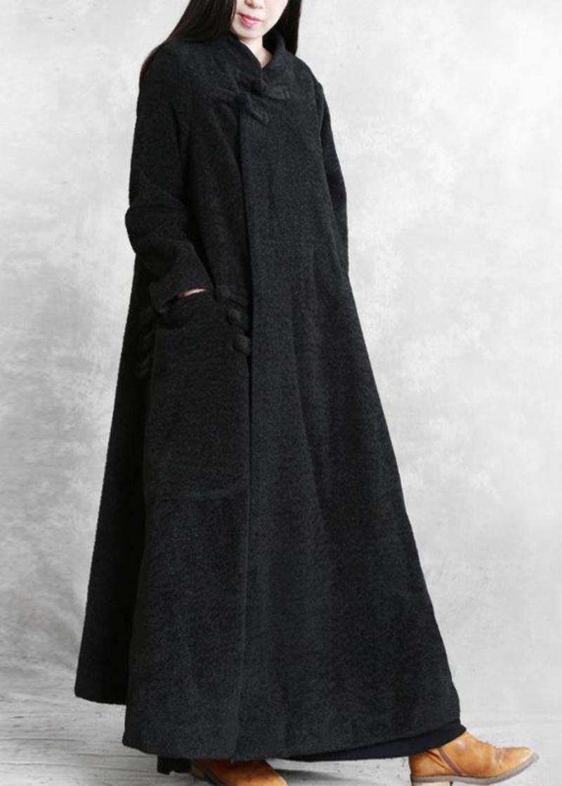 Manteau Long Asymétrique À Col Montant Vêtements D'extérieur Élégants En Laine Noire Grande Taille - Trenchs femmes