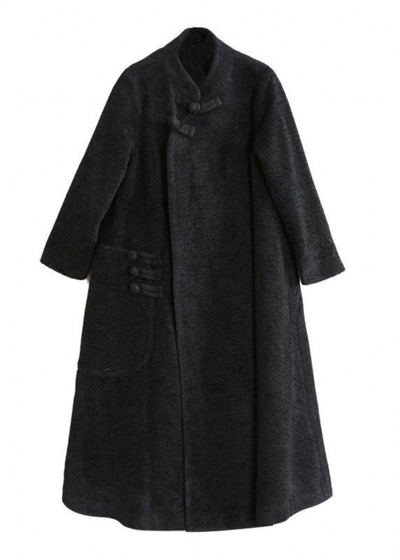 Manteau Long Asymétrique À Col Montant Vêtements D'extérieur Élégants En Laine Noire Grande Taille - Trenchs femmes