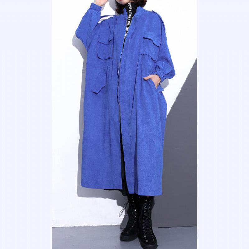 Manteau Long Bleu Fin Grande Taille Trench-coat À Fermeture Éclair Boutique Manches Longues Poches Manteaux Longs Baggy - Léopard