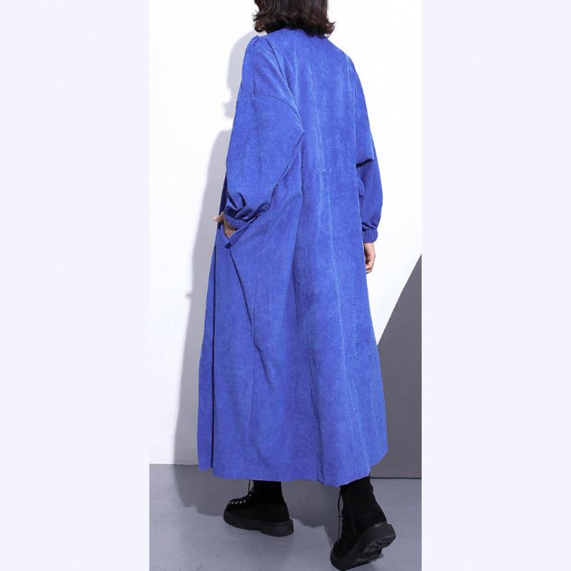 Manteau Long Bleu Fin Grande Taille Trench-coat À Fermeture Éclair Boutique Manches Longues Poches Manteaux Longs Baggy - Léopard