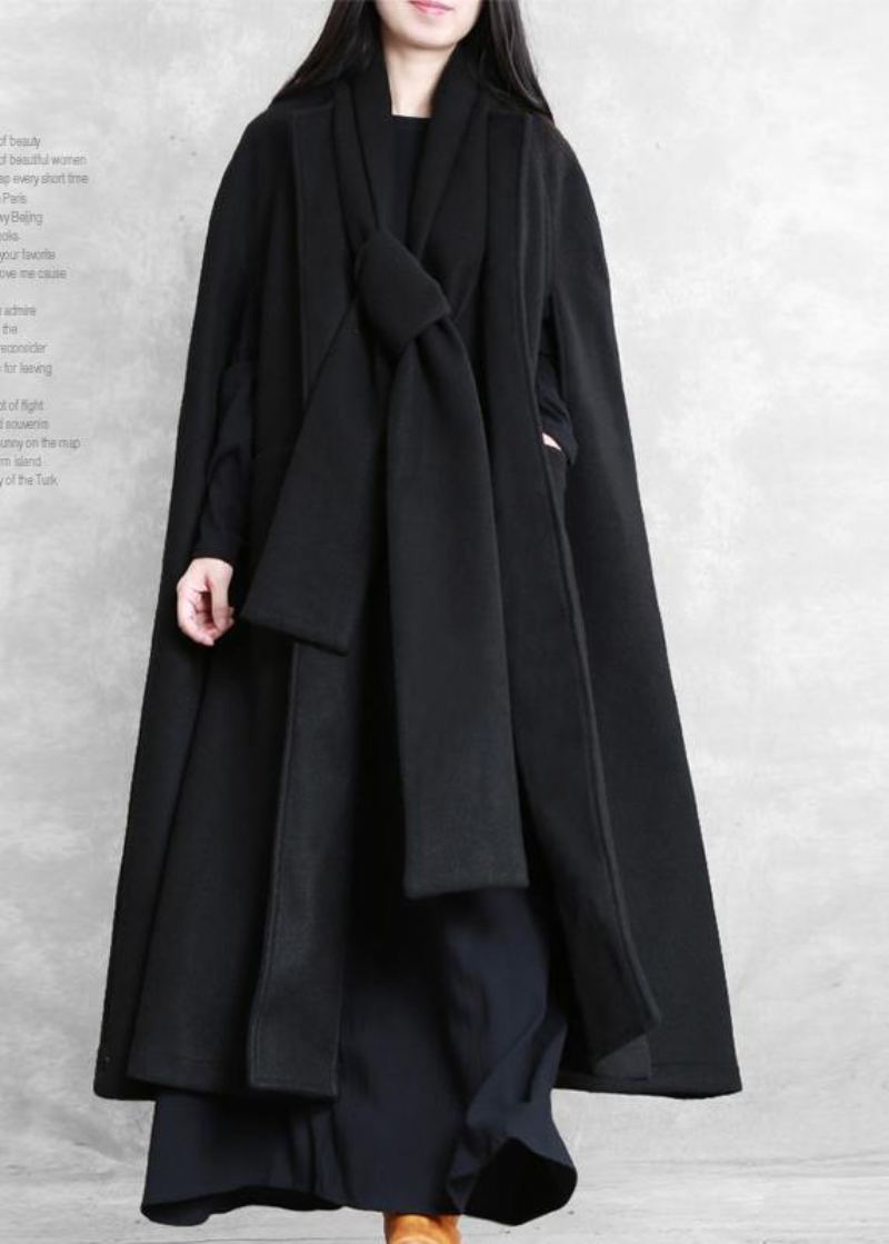 Manteau Long Oversize Fin Avec Poches Noires Vêtements D'extérieur En Laine À Ourlet Extra Large