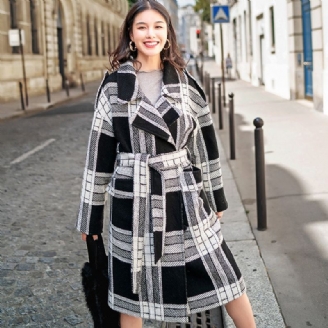 Manteau De Luxe À Carreaux Noir Et Blanc Grande Taille En Laine Cranté Boutique Cravate À La