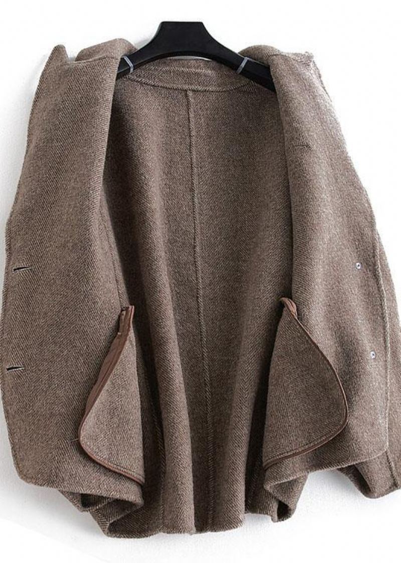 Manteau De Luxe En Laine Chocolat Pour Femme Manteaux Tendance Grande Taille Boutons Crantés - Trenchs femmes