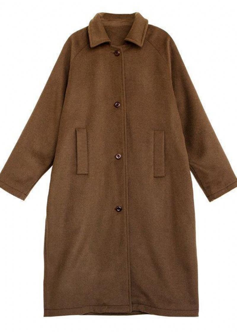 Manteau Luxe En Laine Marron Pour Femme Poches Oversize Manteaux Crantés - Trenchs femmes