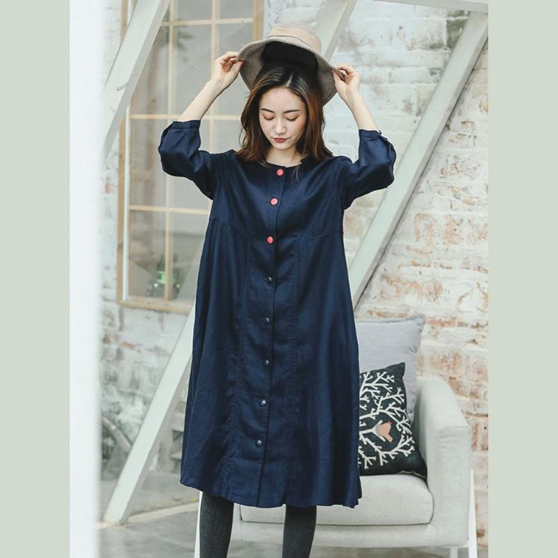 Manteau Maxi Bleu Fin Grande Taille Vêtements Col Claudine D'hiver Boutique Baggy À Manches Longues