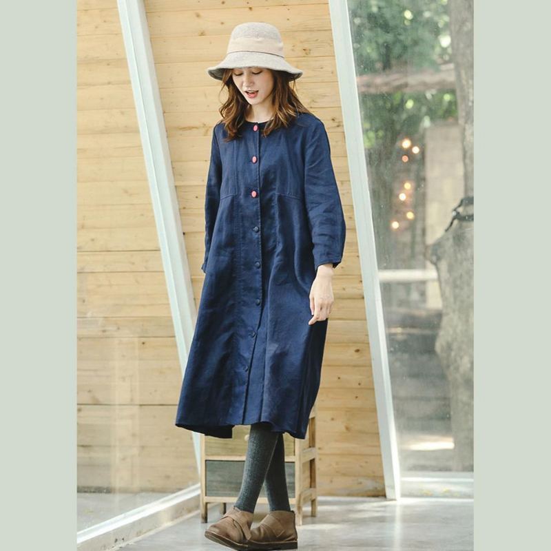 Manteau Maxi Bleu Fin Grande Taille Vêtements Col Claudine D'hiver Boutique Baggy À Manches Longues - Trenchs femmes