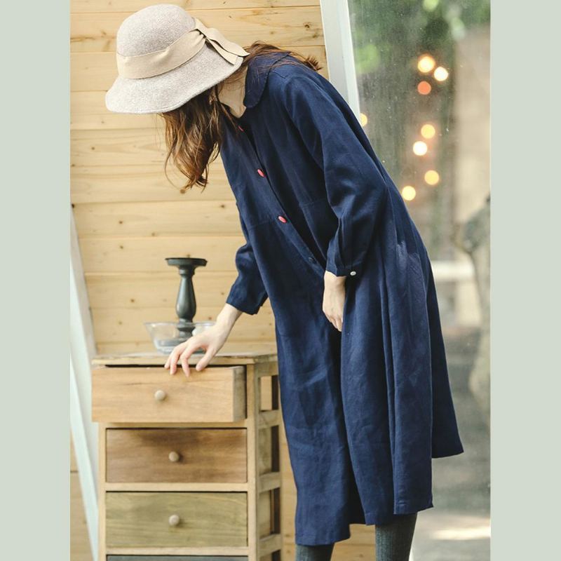 Manteau Maxi Bleu Fin Grande Taille Vêtements Col Claudine D'hiver Boutique Baggy À Manches Longues - Trenchs femmes