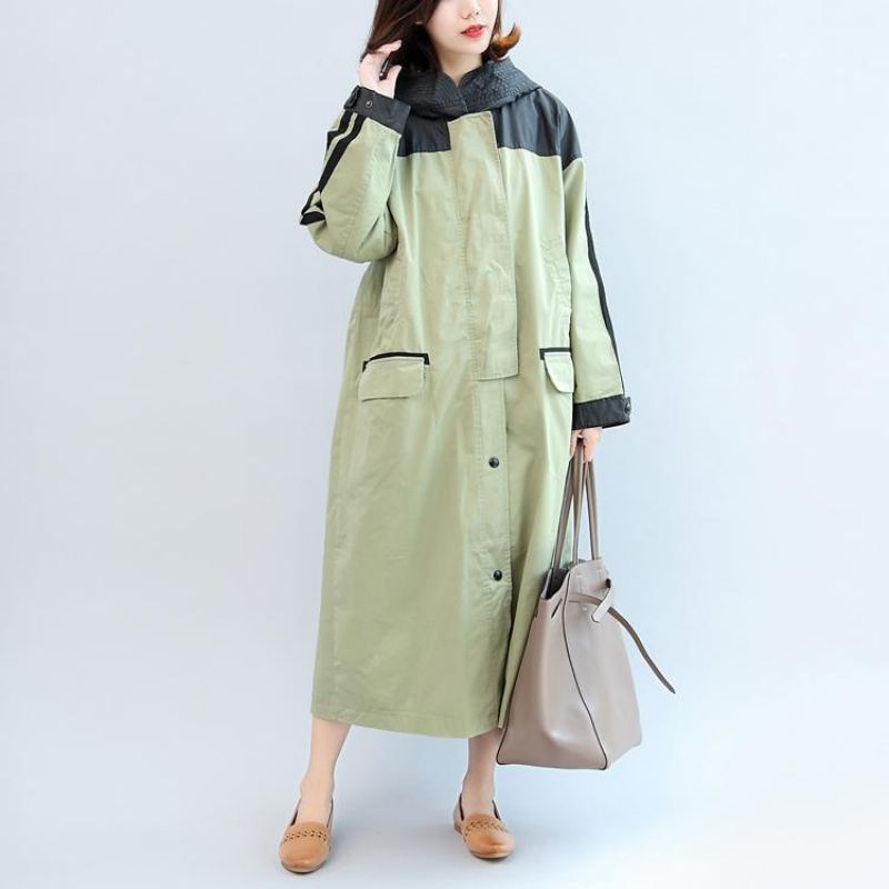 Manteau Maxi À Capuche Patchwork Vert Clair Vêtements D'extérieur En Coton Grande Taille Nouvelle Collection Automne