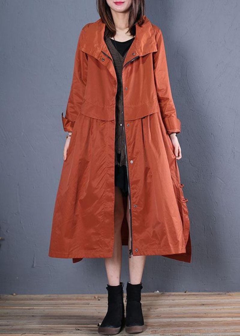 Manteau Maxi Décontracté De Luxe D'automne Rouge Bas Haut Design Vêtements D'extérieur - Trenchs femmes